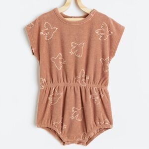 H&M Soft Terry Romper in Beige Pink Birds SZ 18M